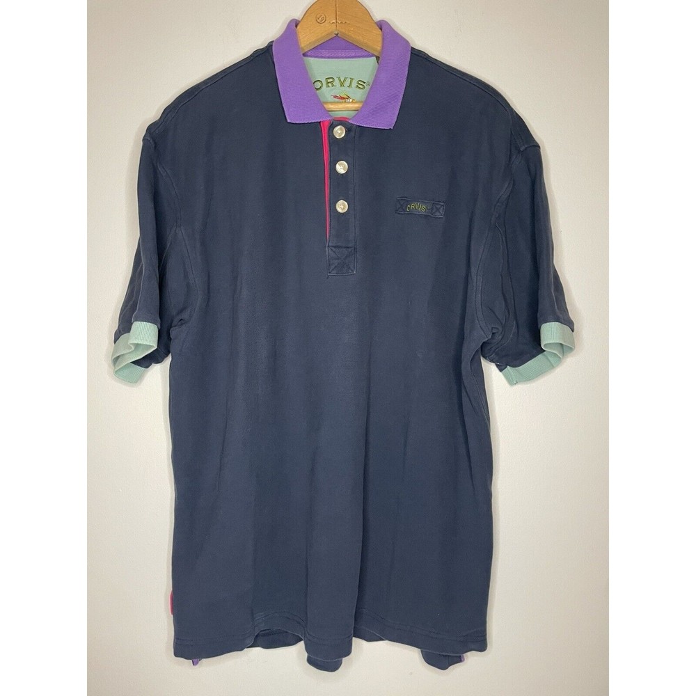 Orvis Multicolored Navy Polo Cotton Fishing Size Large